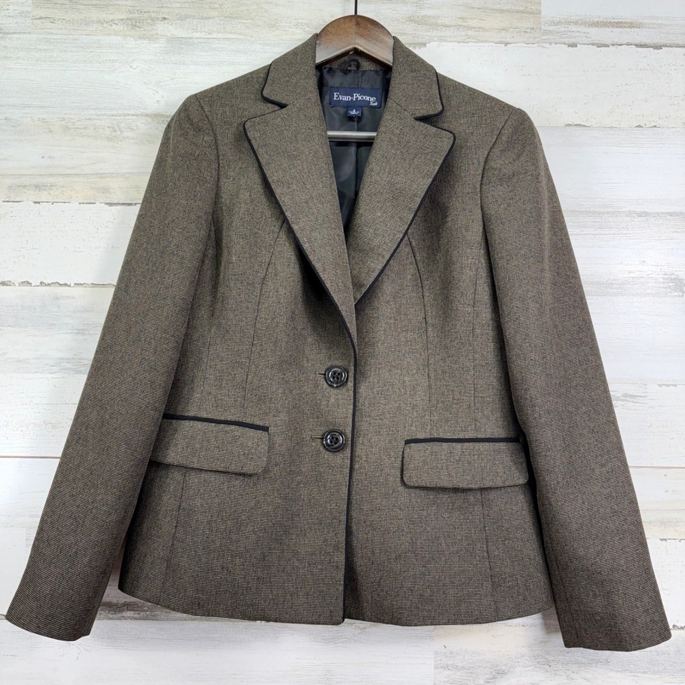 Evan Picone Womens Blazer Suit Jacket‎ Brown Tweed Button Front Size 8